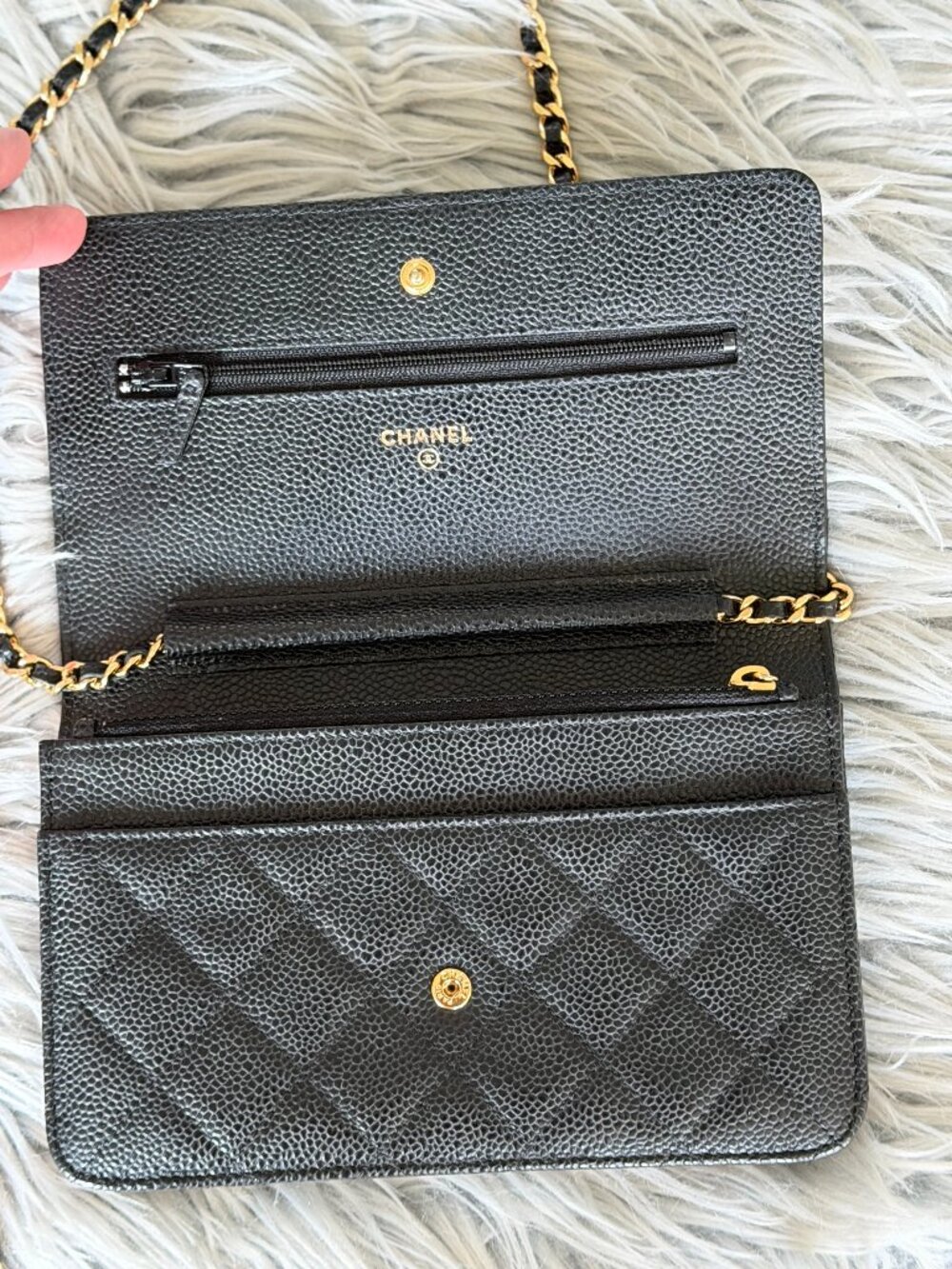 Authentic CHANEL Black Caviar Leather Wallet on Chain WOC Gold Hardware - Picture 9 of 11